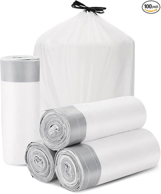 Trash Bags Drawstring Garbage Bags 8 Gallon Thickened Stretchy,Bathroom,Bedroom,Kitchen,Office and Living Room(100 Count)
