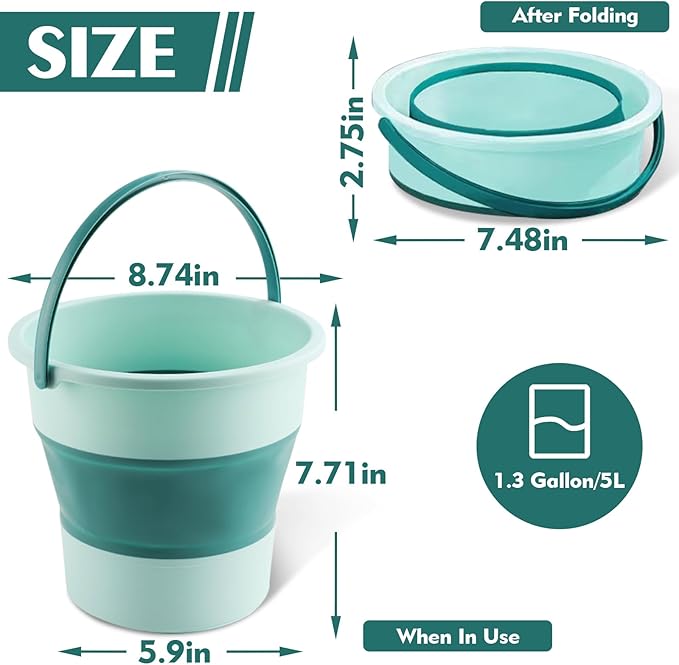 Collapsible Bucket 1.3 Gallon/5L Small Plastic Household Cleaning Mop Buckets Foldable Water Bucket for Car Wash Fishing Camping Beach (Green)