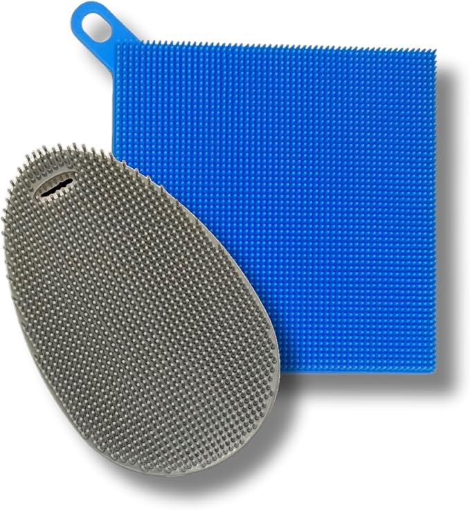 Silicone Dish Sponge Dish Scrubber (Oval and Square) - Dual-Sided, Food Grade Silicone Sponges for Dishes and Housecleaning 2-Pack