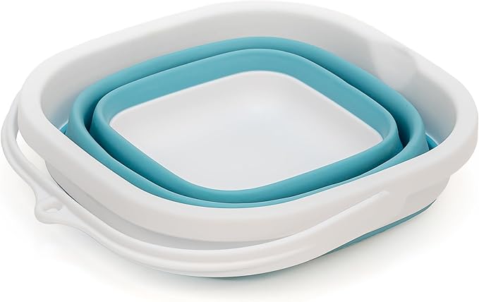 SAMMART 2.6L (0.68 Gallon) Super Mini Sqare Collapsible Plastic Bucket - Foldable Square Tub - Portable Fishing Water Pail - Space Saving Outdoor Waterpot (1, Bright Blue)