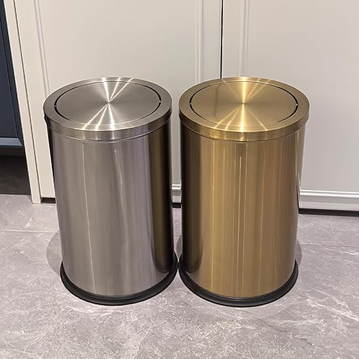 18L/4.7GAL Gold Bathroom Trash Can with Lid,Brass Garbage Can with Flipping Lid,Brushed Stainless Steel for Bedroom,Living Room,Office,Guest Room (4.7gal-Gold)