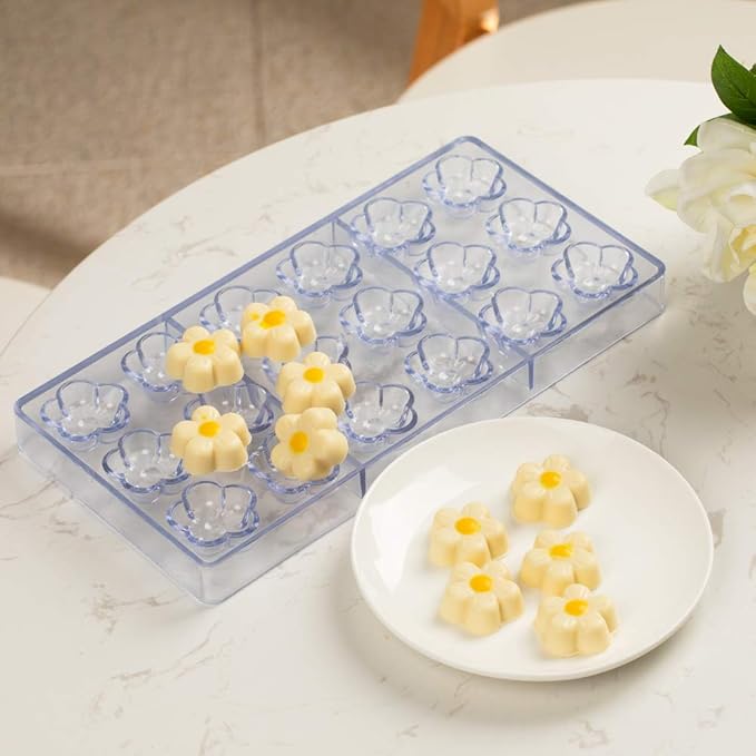 Pastry Tek 10.8 x 5.3 Inch Plastic Flower Molds, 10 Flower Candy Molds - 18 Cavities, Freezer-Safe, Clear Polycarbonate Flower Chocolate Molds, Easy Release, Food Grade