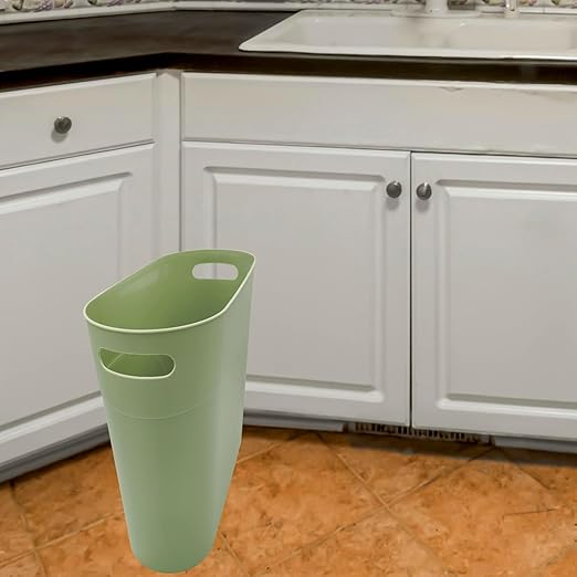 Small Trash Can Plastic Bathroom Wastebasket 3.2 Gallon Slim Garbage Container Bin with Handle for Home Kitchen Bathroom Bedroom Office, 2 Pack (Green)