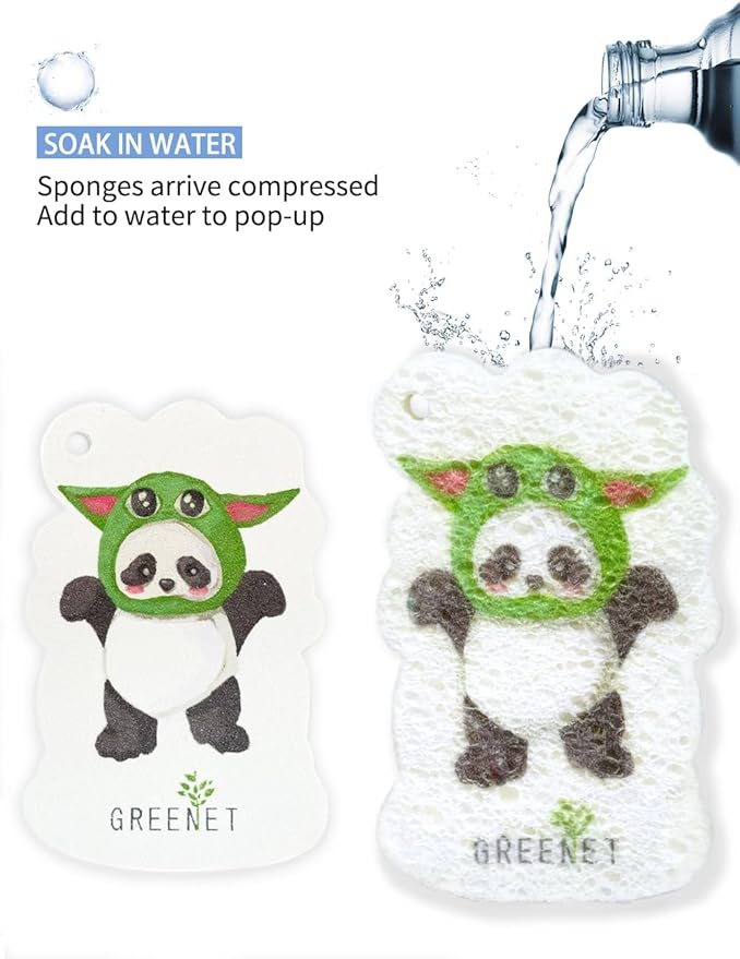 Eco-Friendly Compressed Cellulose Pop-Up Sponges, Expandable Cartoon Design – Biodegradable Dish & Surface Scrubbers, 6-Pack
