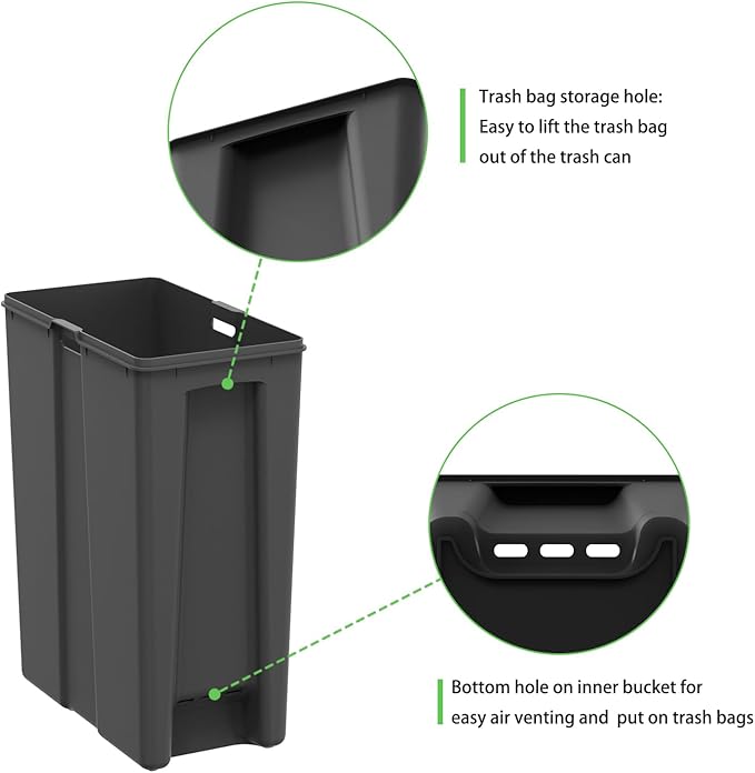 Trash Can with Lid - 45 Liter/12 Gallon Slim Stainless Steel Trash Can Odor Protection Kitchen Garbage Cans with Soft-Close Foot Pedal Anti-Fingerprint for Bathroom Home Office Rectangle