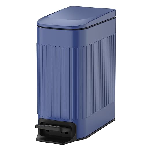 TIPGO Slim Bathroom Trash Can with Lid Soft Close, Step Pedal, 6 Liter / 1.6 Gallon Stainless Steel Trash Bin, Small Garbage Cans for Bedroom, Office, Kitchen (Blue)