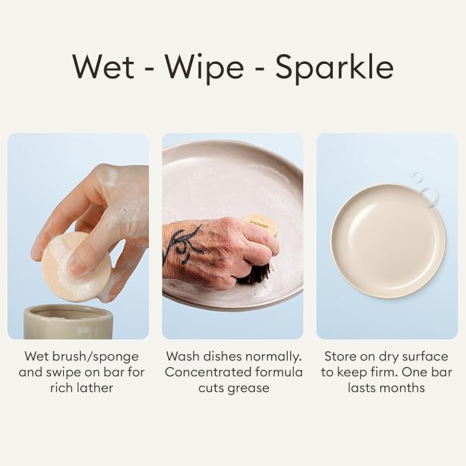 Vove Dish Soap Bar 3 Pack, Coastal Citrus Mint, Mandarin, Spearmint, Cypress & Bergamot Oils, Coconut Cleanser, Plant-Based Solid Dish Soap, Zero-Waste, Plastic-Free, FSC-Certified Kraft Packaging