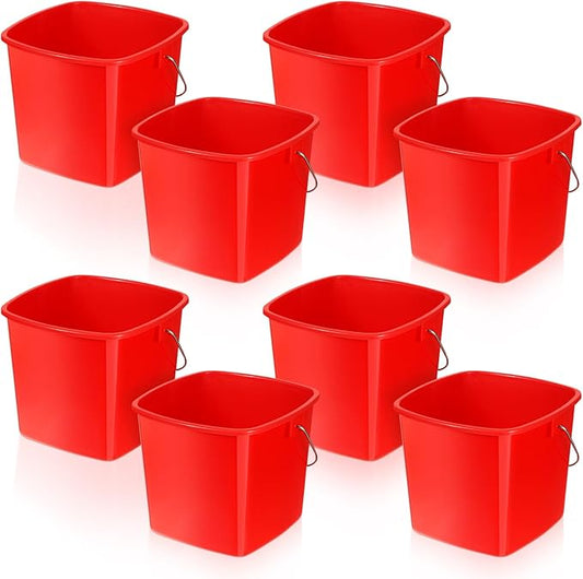 8 Pcs Cleaning Buckets, 3 Quart Square Cleaning Bucket Plastic Small Bucket with Stainless Steel Handle for Restaurant Kitchen Home Offices School