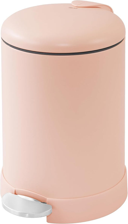 Glad Small Trash Can, 1.2 Gallon | Round Stainless Steel Garbage Bin with Soft Close Lid & Step Foot Pedal | Metal Waste Basket with Removable Inner Bucket, Rust