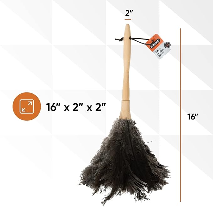 Superio Ostrich Feather Duster Fluffy Dust Remover, with Wooden Handle Reusable for Cleaning Homes, Ceilings, and Furniture (3 Pack) (3 Pack)