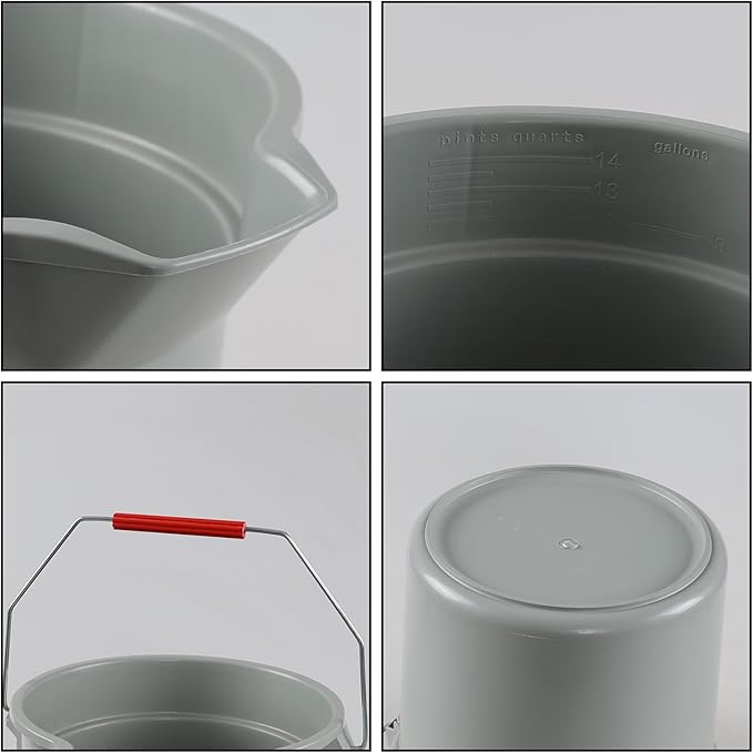 3.5 Gallon Heavy-Duty Plastic Cleaning Buckets with Handle, 4 Pcs 14 Quart Round Utility Bucket Pail, Gray