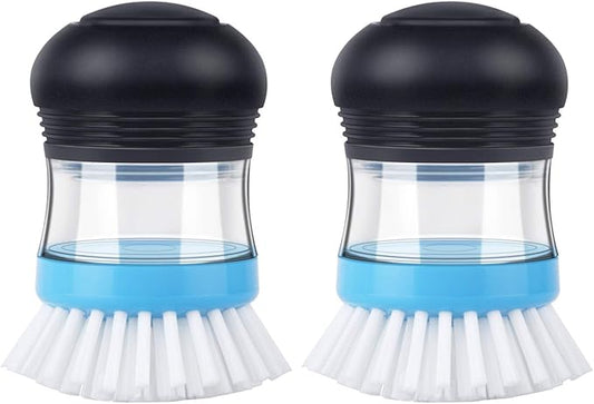 MR.SIGA Soap Dispensing Palm Brush, Kitchen Brush for Dish Pot Pan Sink Cleaning, Pack of 2, Navy/Blue