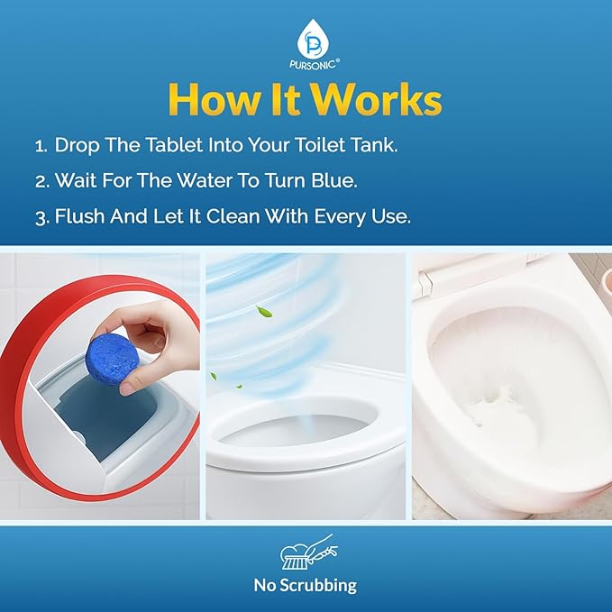 Automatic Toilet Bowl Cleaner Tablets Blue Gel Toilet Tank Cleaners, Septic-Safe Hard Water Ring Stain Remover, Smell Eliminator Heavy Duty Toilet Cleaning & Deodorizer, Fresh Scent - 48 Tabs
