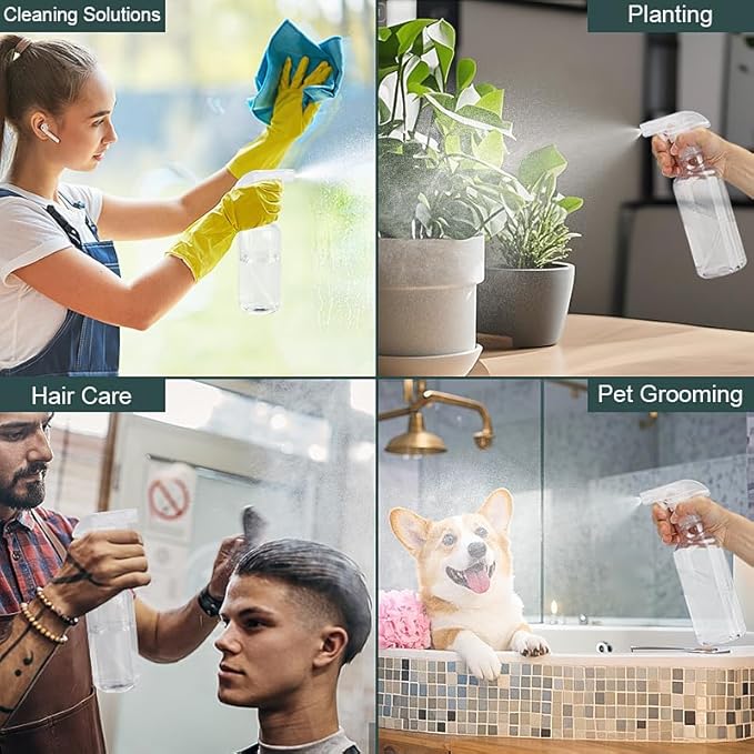 Spray Bottles 16.9oz Plastic Spray Bottle for Hair Mist/Stream Heavy Duty Empty Spray Bottles for Cleaning Solutions, Plants (16.9oz-Clear)