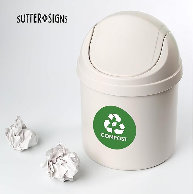 Sutter Signs 6pk Trash Compost Recycle Stickers for Trash Bins | 4" Weatherproof Waste Management Label Sign Decals for Garbage Cans, Yard Waste, and Recycling Bins