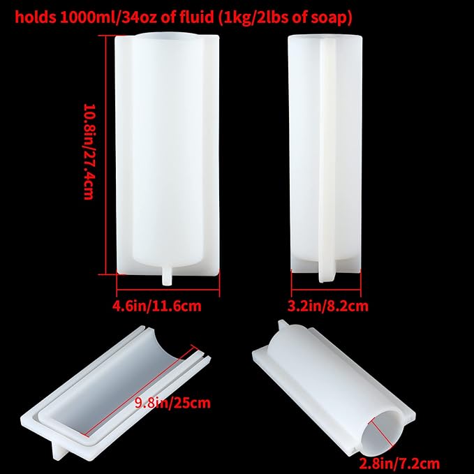 Tube Soap Mold with Clips, 1000ml Silicone Column Mould, Embed Soap Making Supplies for DIY Soap, Handmade Candle