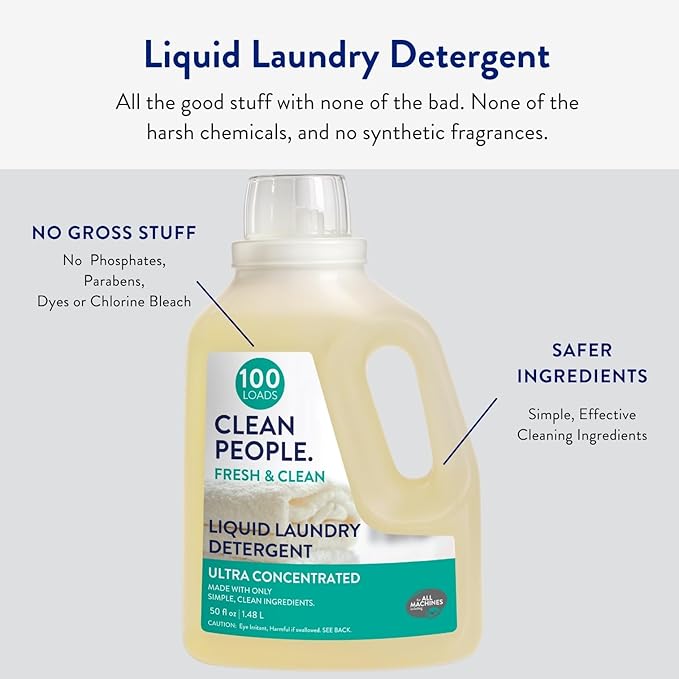 The Clean People Liquid Laundry Detergent - Recyclable Packaging, Stain Fighting - Ultra Concentrated, Laundry Soap - Fresh Scent, 50 fl oz