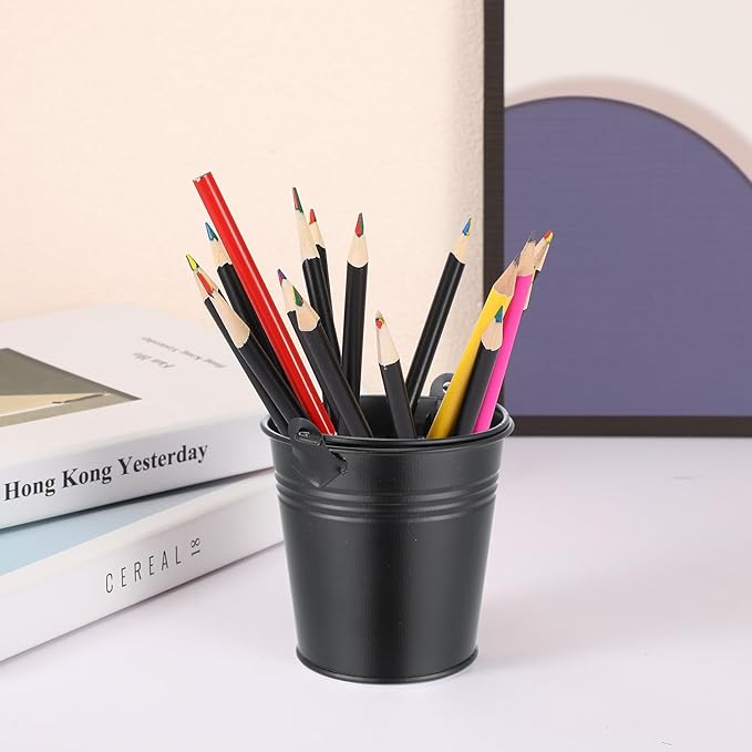 Mini Metal Buckets with Handles Galvanized Buckets 3.15 Inch Mini Container Pails for Metal Tin Plant Holder Pail for Wedding Decoration Party Favor(Black,28 Pcs)