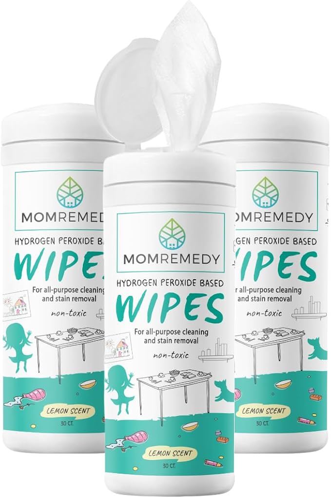 MOMREMEDY Hydrogen Peroxide Cleaning Wipes | All Purpose Cleaner and Stain Remover | Multipurpose for Kitchen, Bathroom, All Surfaces