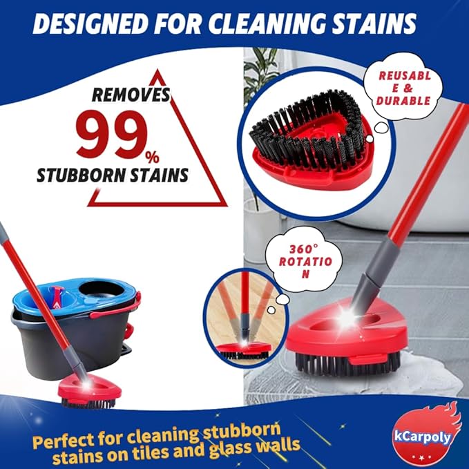 Spin Scrub Brush, 2 Pack Mop Head Replacements Compatible for O Ceda RinseClean 2 Tank System, Hard Bristle Cleaning Brush for Tile, Shower Cleaner Scrubber Brush, with Mop Base