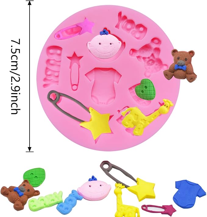 Baby Silicone Fondant Mold, Baby Shower Themed Cake Fondant Molds, Baby Birthday Party Baking Mold Cake Moulds Tools Gender Reveal Party Gummy for Sugar Chocolate Candy Clay Cupcake Topper Decoration