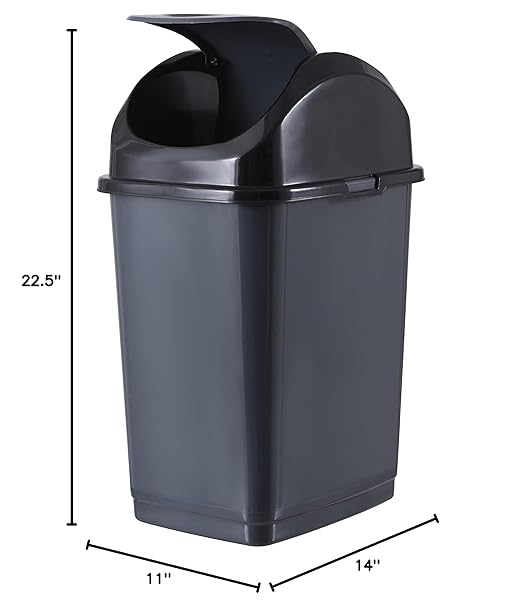 Superio Kitchen Trash Can with Swing Top Lid 9 Gallon Slim Waste Bin 37 Qt Sturdy Plastic Garbage Can Medium Recycling Bin for Office, Bathroom, Under Counter, Dorm, Bedroom (Dark Grey)