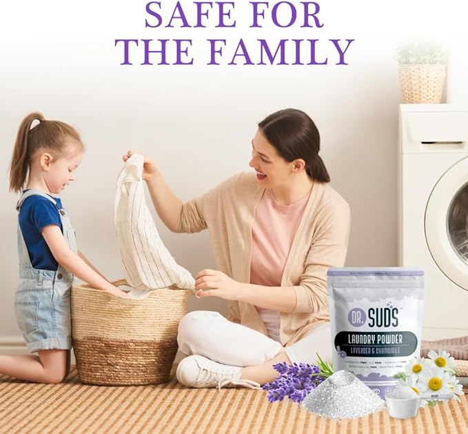 Dr Suds Natural Laundry Detergent Powder 4 Lbs 100+ Loads Skin Friendly with Lavender Chamomile Made with Natural Earth Minerals Made in USA