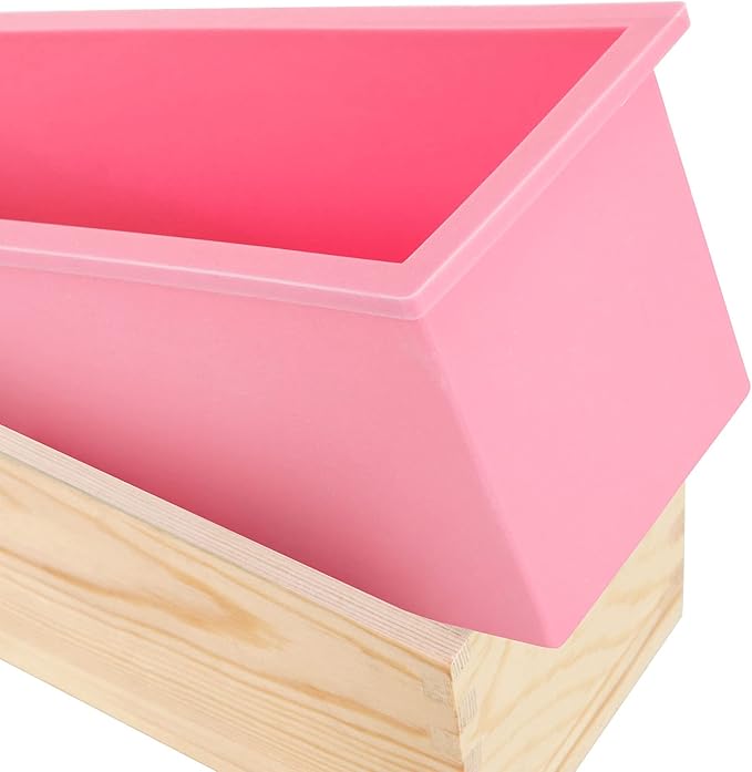 JEUIHAU 3 Set 42 oz Silicone Soap Loaf Mold, Flexible Rectangular Silicone Soap Mold with Wood Box and Cover for Making Soap Cake Chocolate