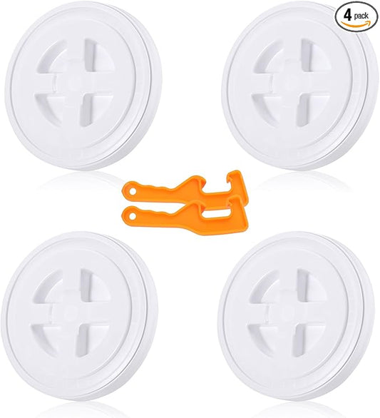 4 Pieces 5 Gallon Bucket Lid with Bucket Lid Opener,Plastic Storage Bucket Leak-Proof Screw Seal Lids,Pet Food Storage Container Lid for Home Paint Storage Buckets