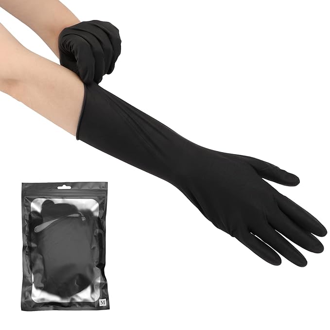 Segbeauty Black Gloves Reusable, 12 INCH Thickened Prolonged Powder Free Non-Latex Rubber Gloves, 16 Counts Washable Cleaning Glove Work Mechanic Glove Hair Dye Accessories Tattoo Supplies Medium