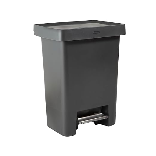 Rubbermaid High-Capacity Step-On Trash Can, 19 Gallon, Single or Dual Stream Trash or Recycling, Charcoal, Stainless-Steel Pedal, for Home/Kitchen/Garage/Apartment