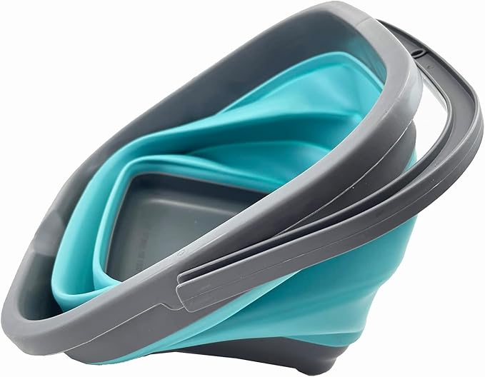 SAMMART 10L (2.6 Gallon) Collapsible Rectangular Handy Basket/Bucket (Grey/Crystal Blue)