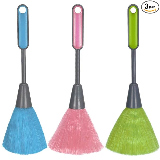 WOVTE 3 Pack Fluffy Microfiber Delicate Kitchen Duster Laptop Keyboard Brush Computer Screen Cleaner Tool Mini Dusting Wand (Blue, Green, Pink)