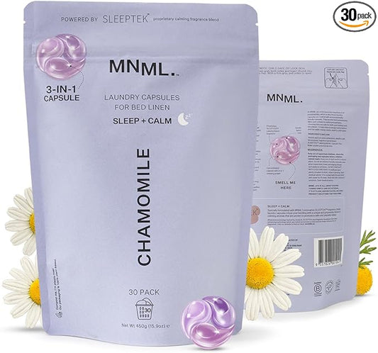 MNML Chamomile Laundry Pods designed for Sleep & Calm, Eco-Friendly Natural Laundry Detergent Pods for Sensitive Skin. No Plastic, Natural Bio-Enzymes, Luxury Fragrance, 30ct Capsules, Refill Bag