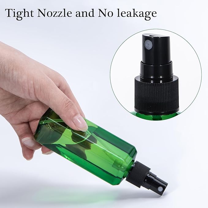 Yebeauty Spray Bottles for Essential Oils, 3.4oz Refillable Plastic Misting Spray Bottle Empty Atomizer Fine Mist Spray Bottle for Beauty Products Cleaning, 2 Pack Green