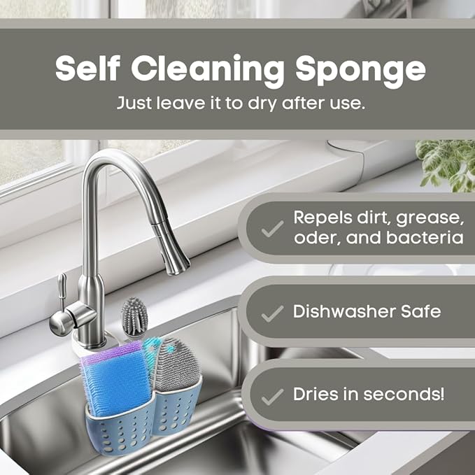 Silicone Dish Sponge Dish Scrubber (Oval and Square) - Dual-Sided, Food Grade Silicone Sponges for Dishes and Housecleaning 2-Pack