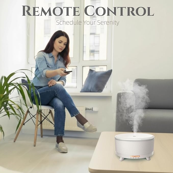 500ML Large Capacity Essential Oil Diffuser, Ultrasonic Aromatherapy Diffuser with 7 Color LED Lights with Remote Control, Cool Mist Humidifier, Timed Mist, Auto Shut-Off (Minimalist White)