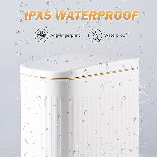 Slim Bathroom Trash Can with Soft Close Lid Stainless Steel Garbage Can Step Trash Bin with Removable Inner Bucket for Bedroom, Office, Kitchen (Matt White, 3.5 Gallons)