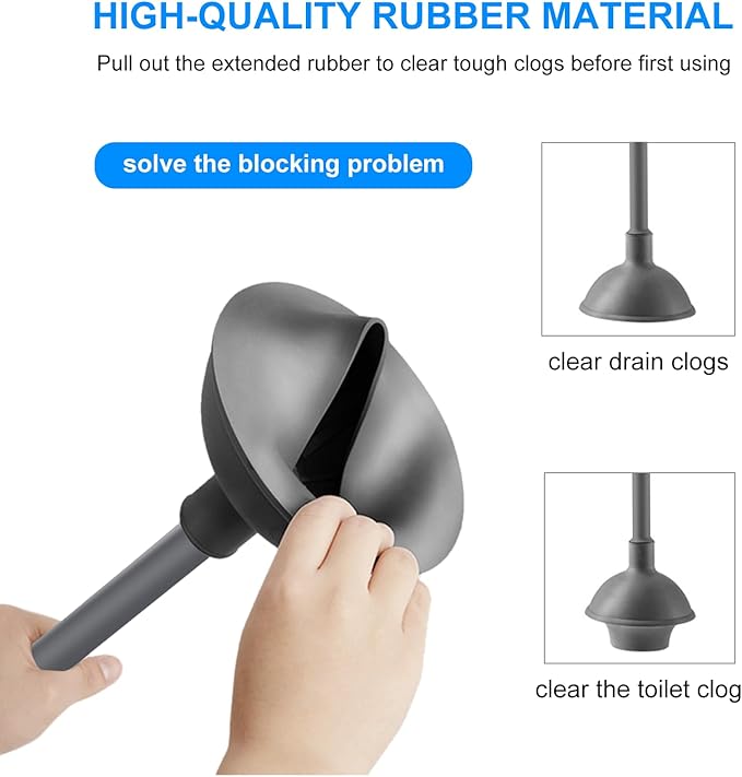 SetSail Toilet Brush and Plunger Set, 3 Pack Toilet Plungers for Bathroom with Holder Heavy Duty Toilet Bowl Brush and Holder Hidden for Deeply Cleaning - Gray