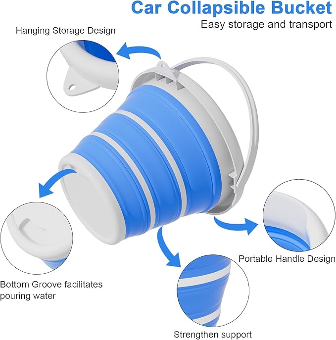 GOLDFOX Collapsible Bucket-10L (2.6 Gallon) Bucket for Cleaning with Handle-Folding Foldable Portable Plastic Water Supplies,Collapsible Bucket for Car Wash Camping Garden - Blue