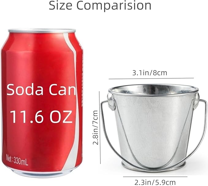 3.1" Galvanized Mini Tin Buckets – 12Pcs Silver Metal Buckets with Handle, Ideal for Party Favors, Bridal Shower and Craft Projects (Silver, 3.1")