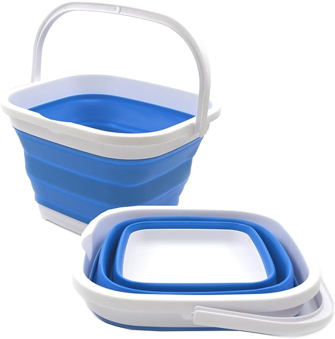 SAMMART Set of 2-10L (2.6 Gallon) Collapsible Rectangular Handy Bucket (2, Blue)