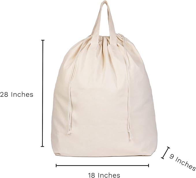 Canvas Laundry Bags - Extra Large, Heavy Duty, 100% Cotton Laundry Bag with Straps, Handles and Drawstring - College Dorm Laundry Bag in XL Size - Washable, Foldable Laundry Basket Liner (2 Pack)