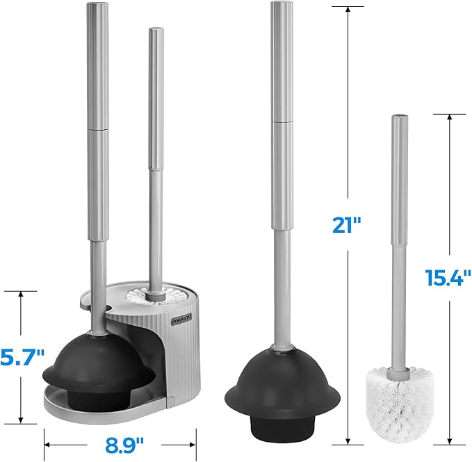 2 in 1 Toilet Plunger and Brush Set，Extended Handle Plunger，Toilet Bowl Brush Plunger Set,Bathroom Cleaning Tools ，Toilet Brush Plunger Combo，Cleaning Brush，Dark Grey