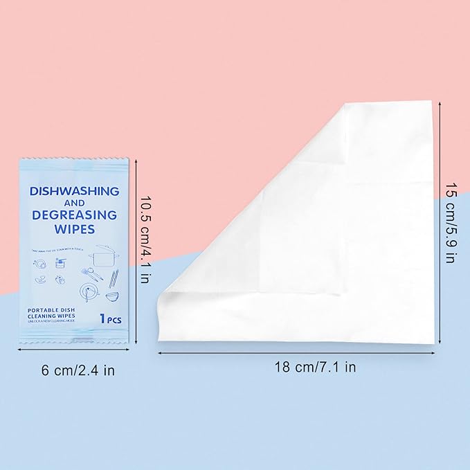 Portable Cleaning Wipes, 100 Count Dish Soap Disposable Wipes, Individually Wrapped Dish Wipe for Travel and Camping Quick Cleaningups