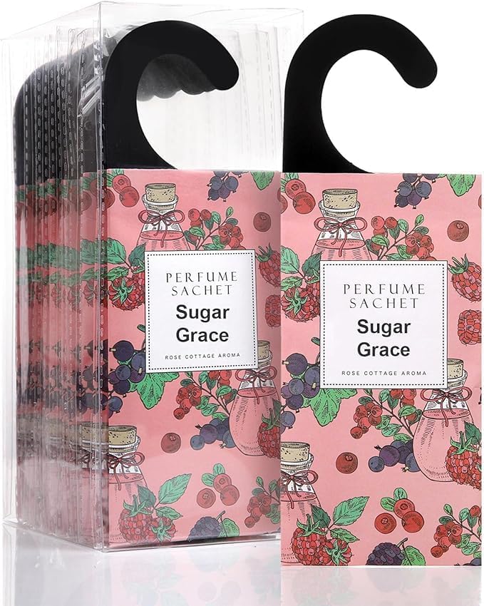ROSE COTTAGE Large 12 Packs Sugar Grace Hanging Closet Deodorizer Air Freshener Long Lasting Scented Sachets Smell Goods for House