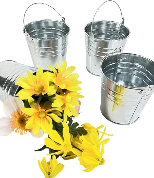Regent 4 Metal Buckets 5 inch X 5 inch Galvanized Pail with handles for Wedding Decorations,Centerpieces for Party,Garden Planters