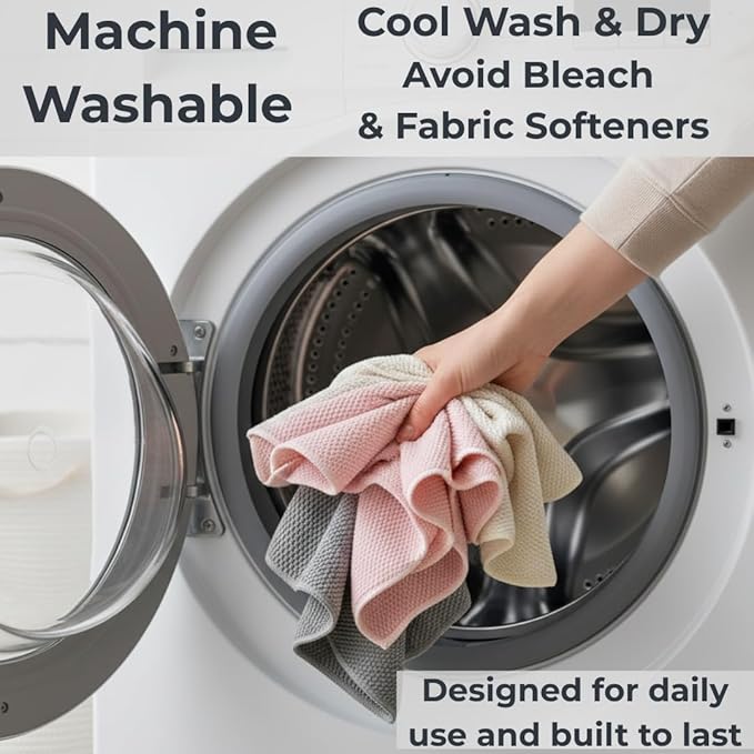 Microfiber Cleaning Cloths - 12" x 12" - Kitchen Dish Cloths for Washing Dishes - Microfiber Cleaning Rags - for Housekeeping, Dusting, Glass, Electronics, Car Interior - 6 Pack - Gray, Beige, Pink