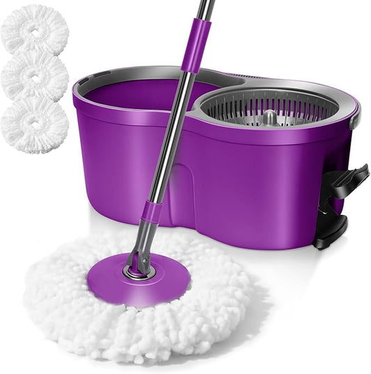 Spin Mop and Bucket with Wringer Set,Masthome 360°Spinning Bucket System with 3 Reusable Pads,EasyWring Microfiber Mop and Buckets for Floor Cleaning, Wet Dry Floor Mop for Home & Office