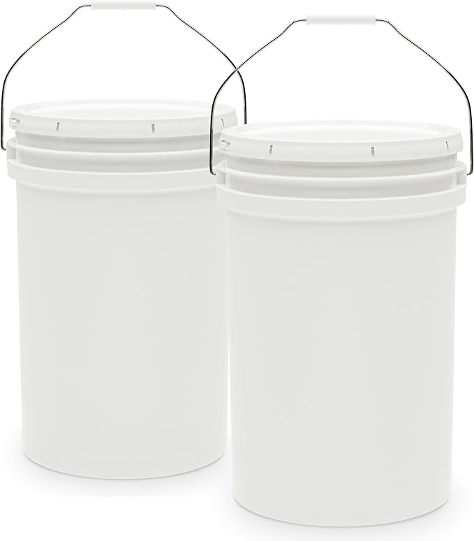 6.5-Gallon White Bucket Pail Container with Lid | Food Grade | Heavy-Duty 90MIL Extra Durable | Metal Handles with Plastic Grip for Easy Carrying | Multi-Use | Easy Stack and Store | BPA Free - 2 Pack